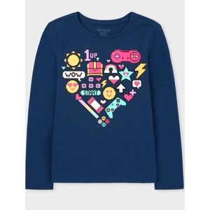 TCP - Girls Blue Long Sleeve Emoji Heart Graphic Tee - Size XL (14)